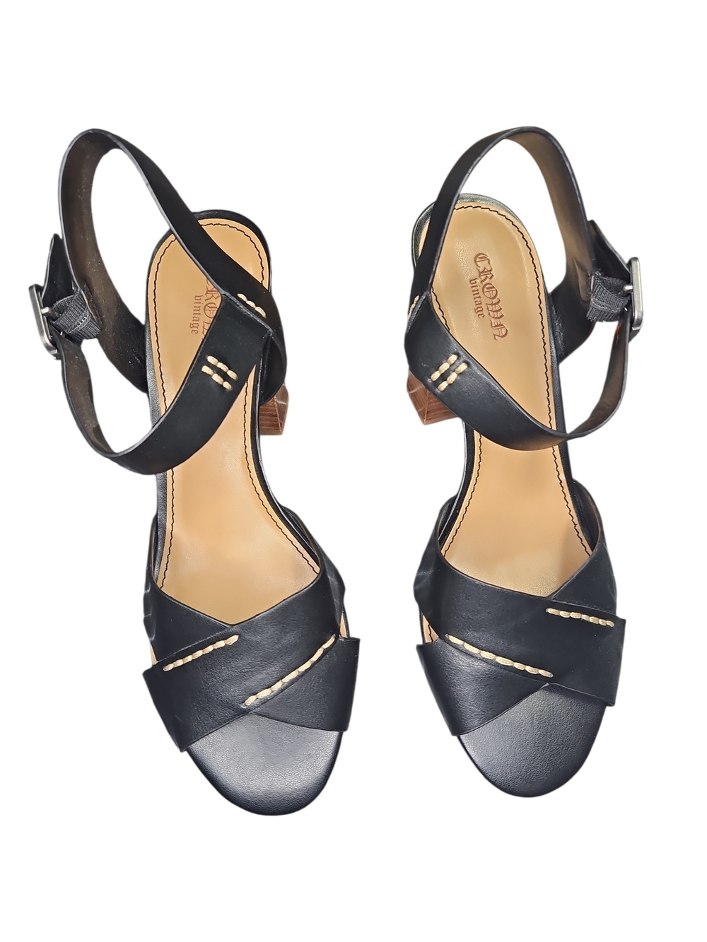 Crown Vintage Bolero Black Leather Slingback Sandals Size 8.5